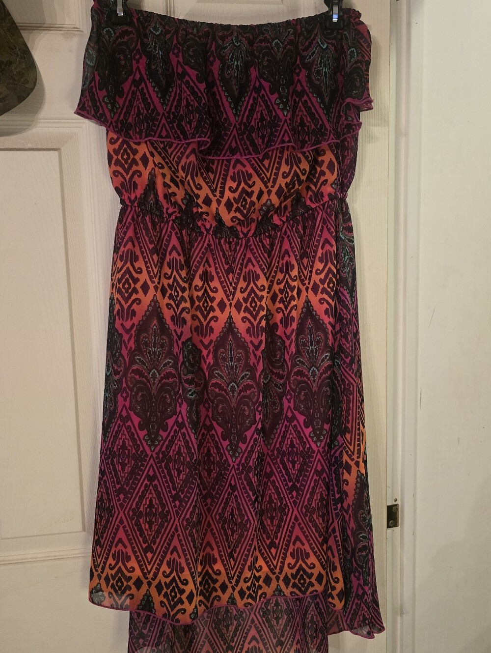 strapless Pink and Orange Patterned Women's Dress